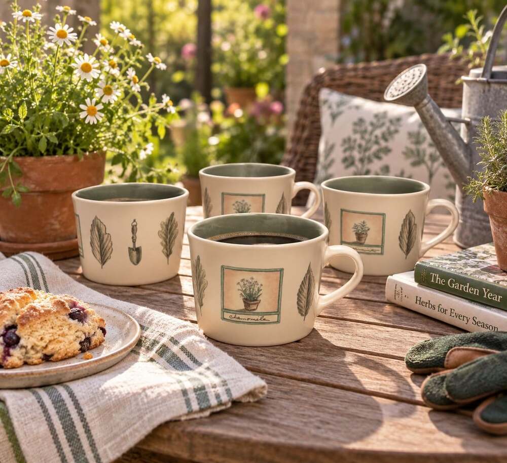 Botanical Herb Stoneware (Set of 4) Pfaltzgraff Naturewood Flat Cups